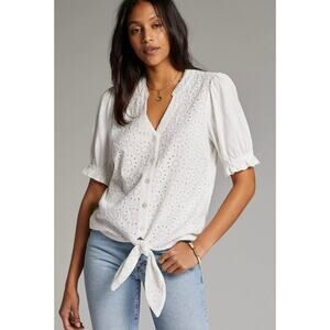 Anthropologie Porridge Womens S White Eyelet Zuzu Short Sleeve Button Blouse
